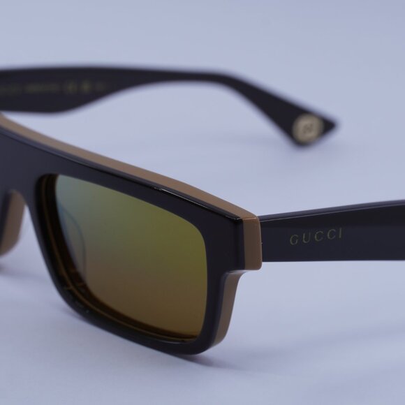 Gucci GG1616S 002 Sunglasses Bilayer Brown Rectangle Frame, Gold Lenses - Picture 2 of 10